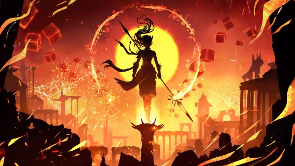 a,thin,,long haired,spearman,warrior,stands,on,a,column,in